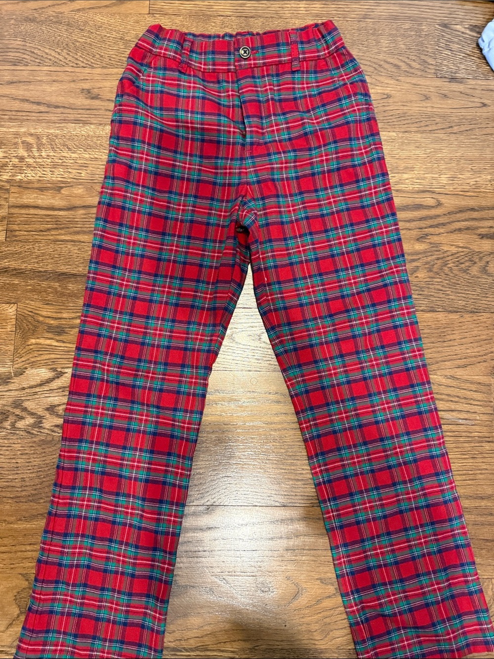 Red Plaid Straight-Leg Trousers